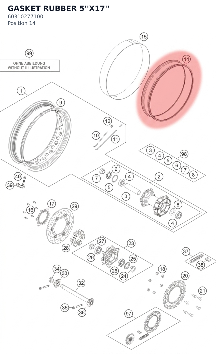 Diagram preview: GASKET RUBBER 5''X17'' (60310277100)