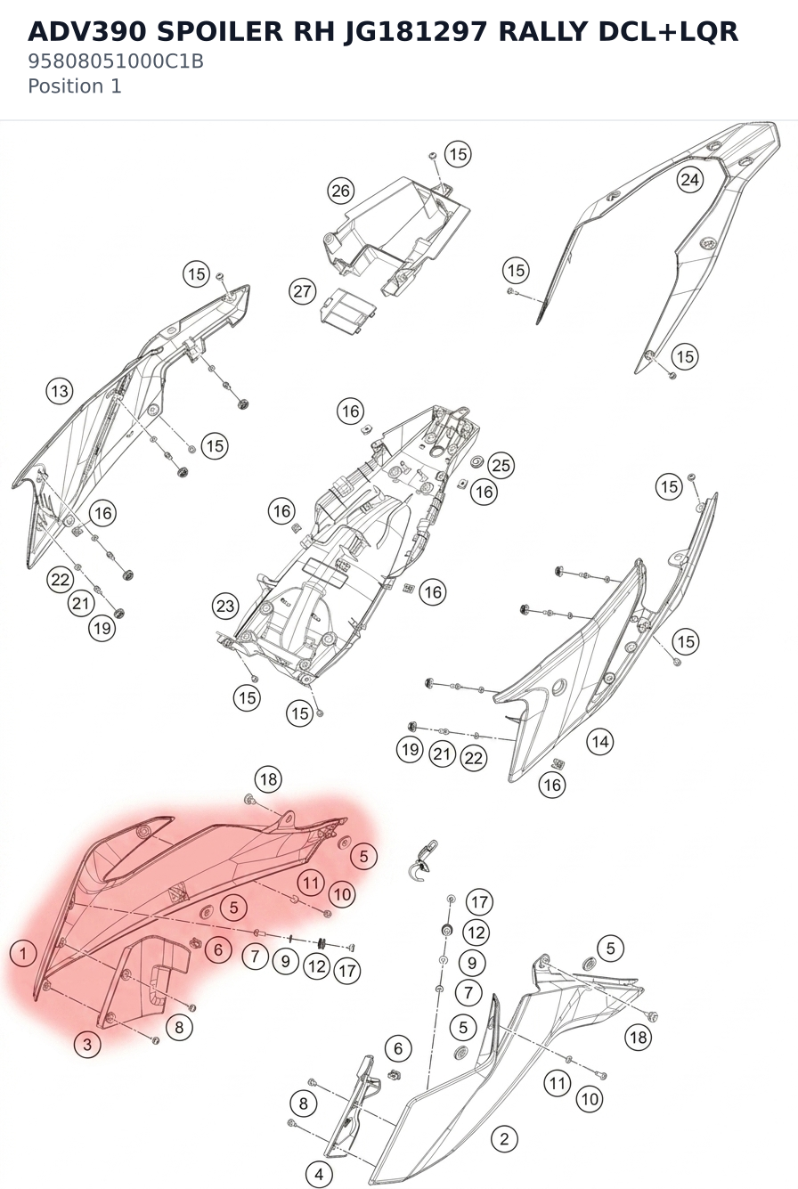 Diagram preview: ADV390 SPOILER RH JG181297 RALLY DCL+LQR (95808051000C1B)