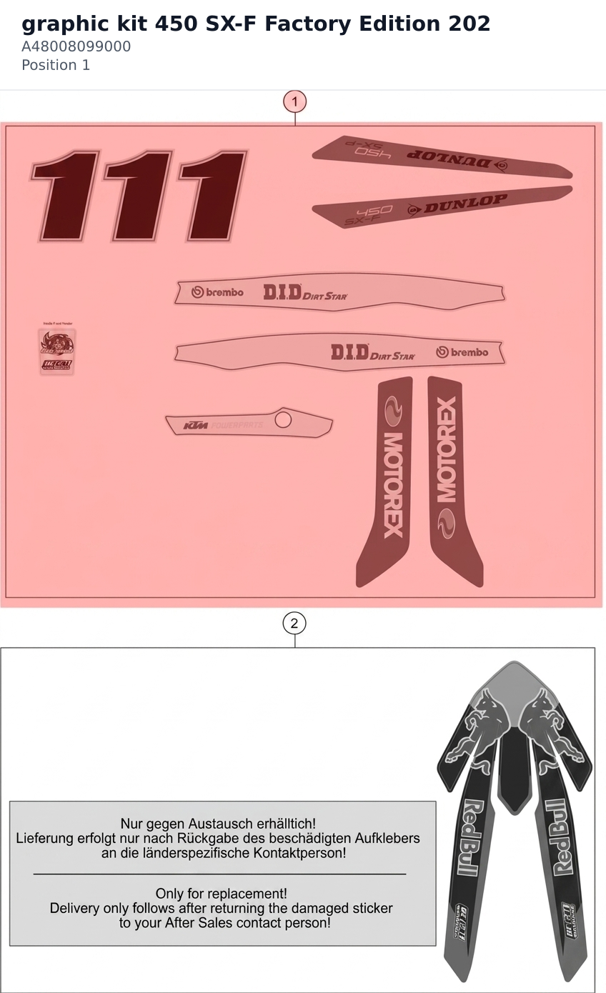 Diagram preview: graphic kit 450 SX-F Factory Edition 202 (A48008099000)