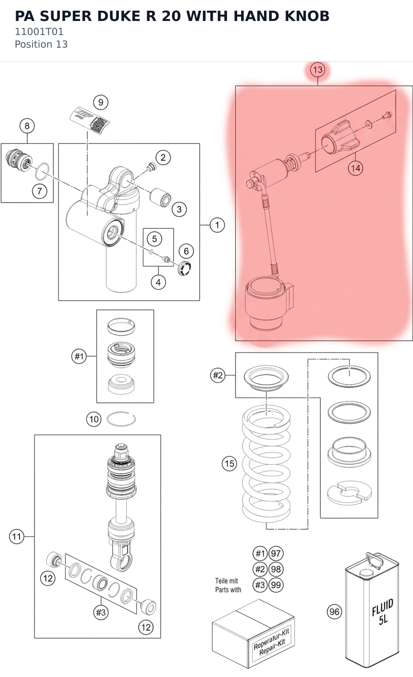 Diagram preview: PA SUPER DUKE R 20 WITH HAND KNOB (11001T01)