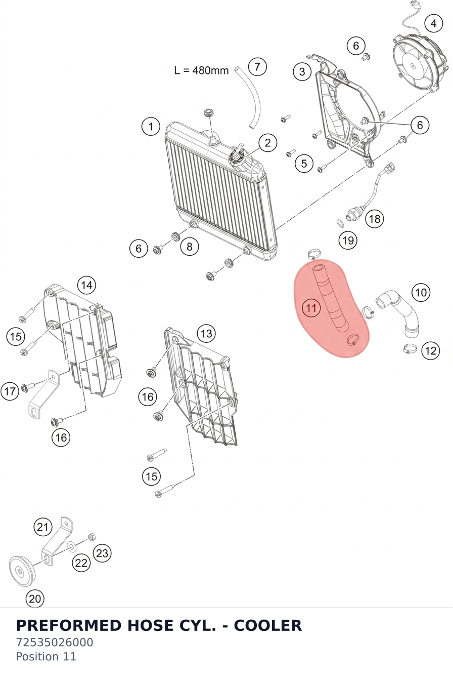 Diagram preview: PREFORMED HOSE CYL. - COOLER (72535026000)