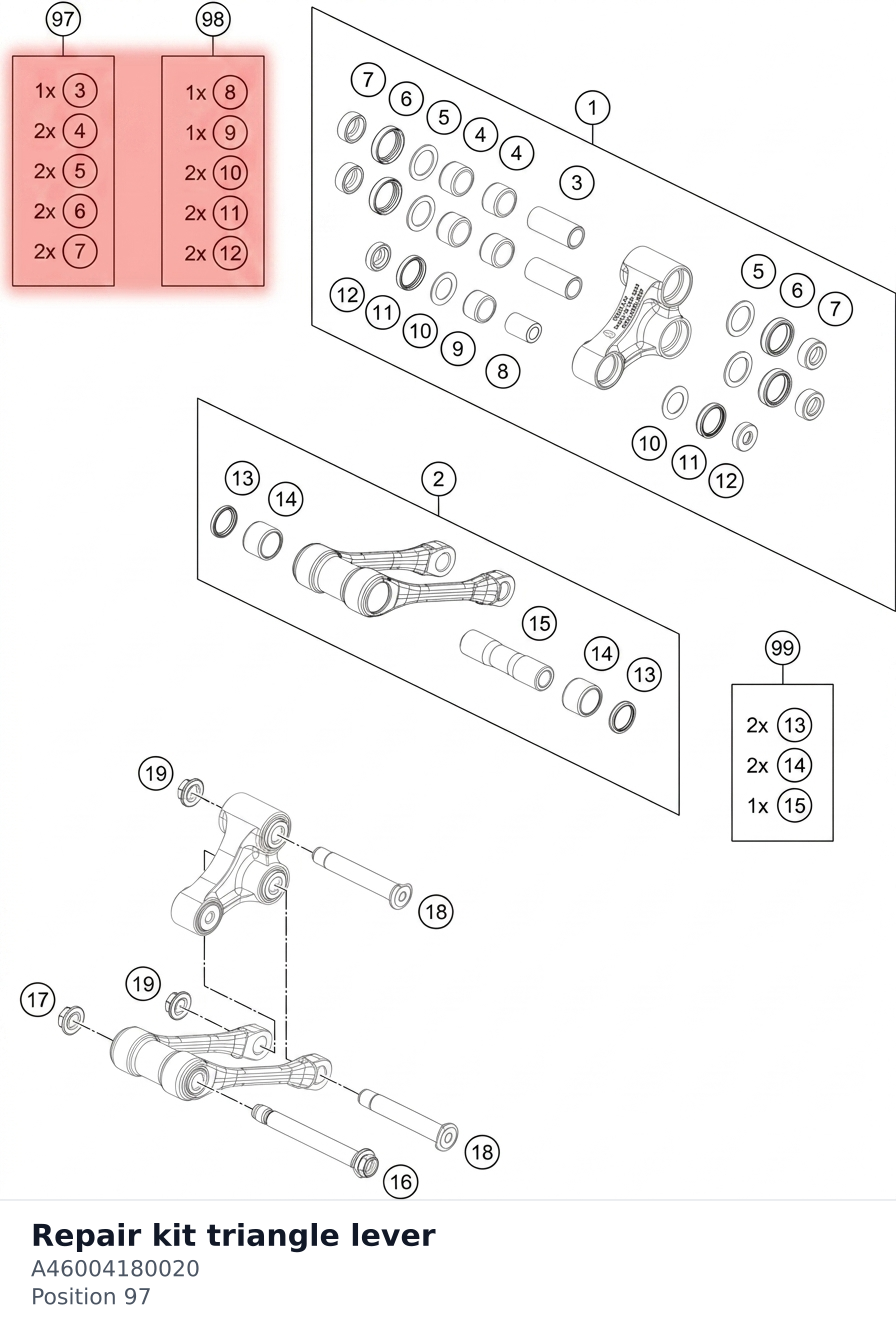 Diagram preview: Repair kit triangle lever (A46004180020)