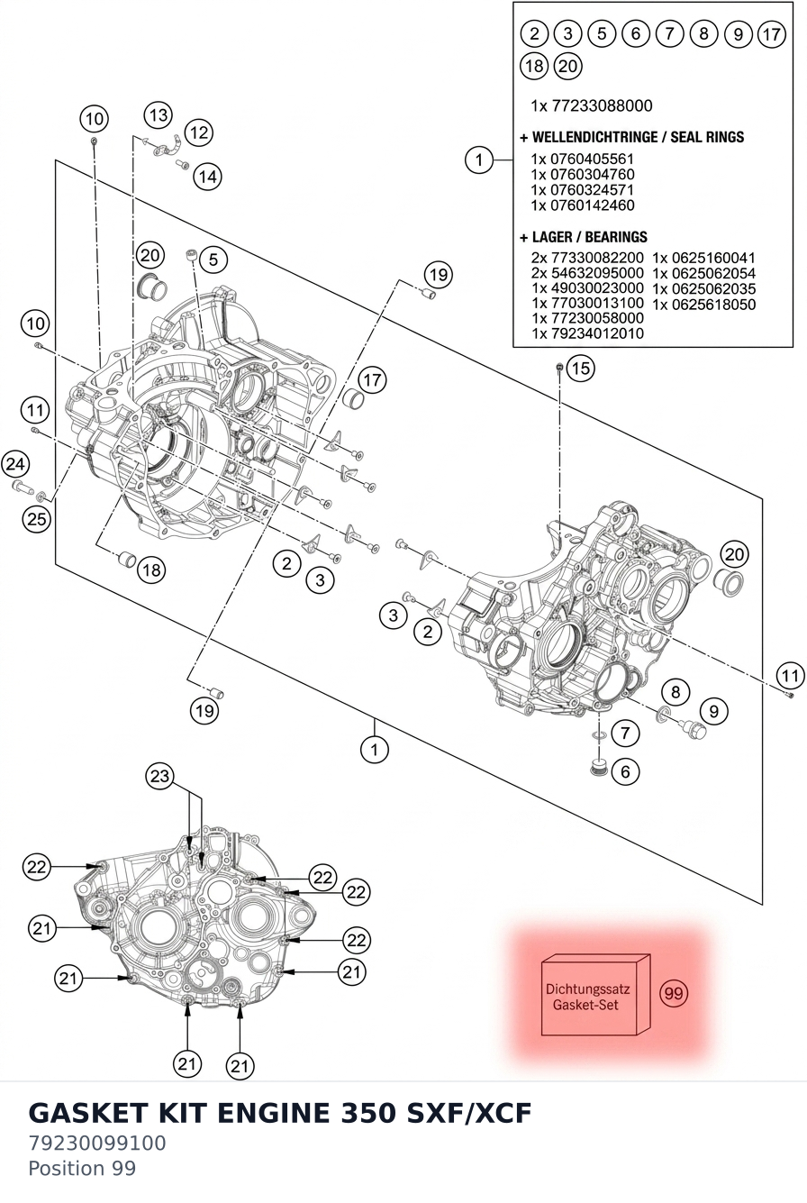 Diagram preview: GASKET KIT ENGINE 350 SXF/XCF (79230099100)