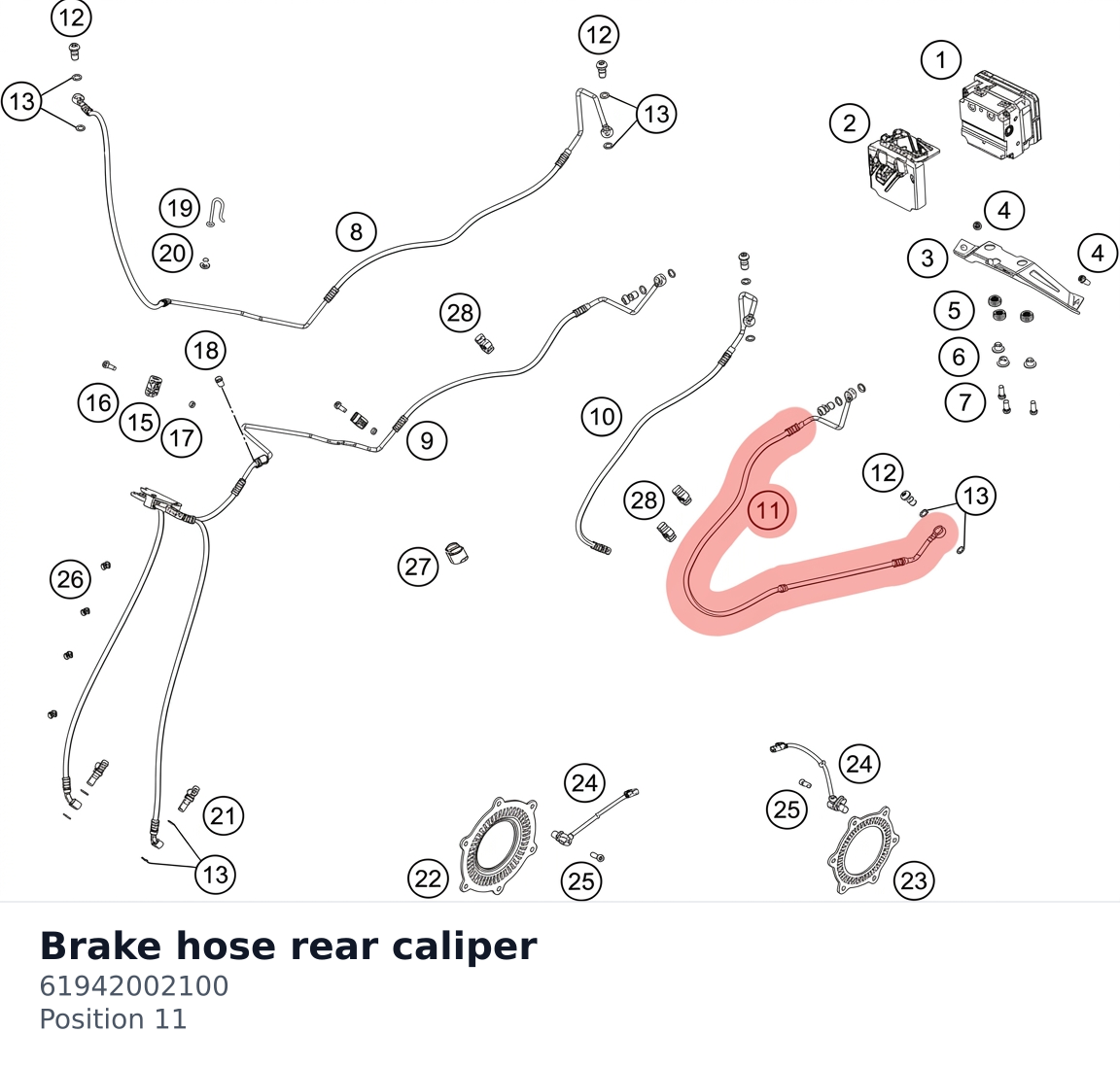 Diagram preview: Brake hose rear caliper (61942002100)