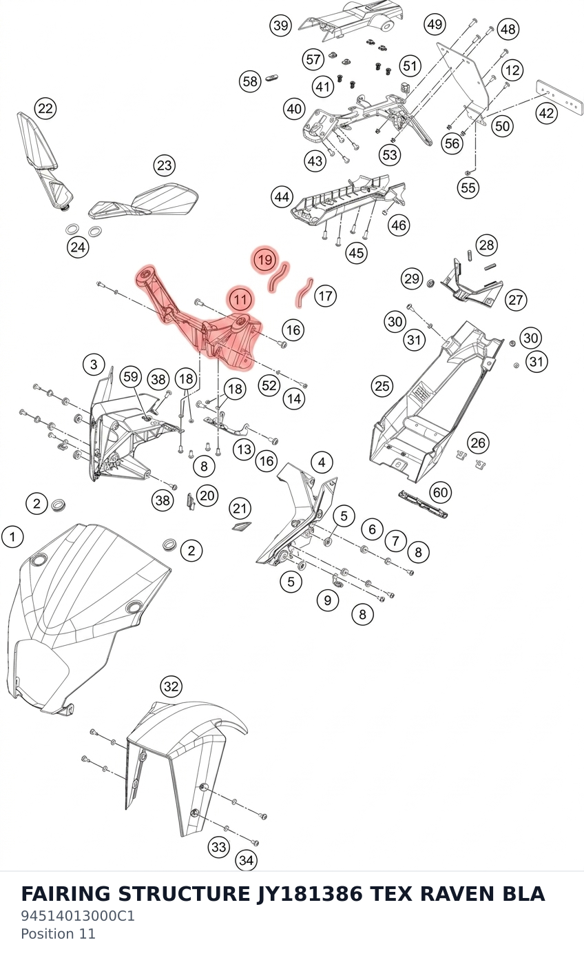 Diagram preview: FAIRING STRUCTURE JY181386 TEX RAVEN BLA (94514013000C1)