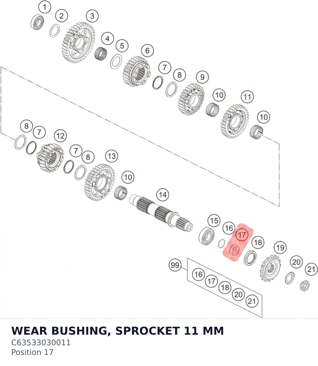 Diagram preview: WEAR BUSHING, SPROCKET 11 MM (C63533030011)