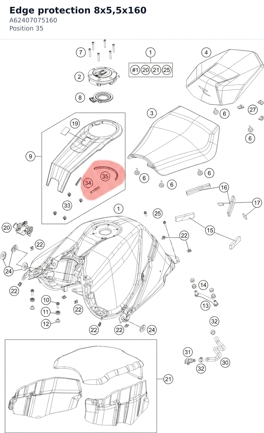 Diagram preview: Edge protection 8x5,5x160 (A62407075160)