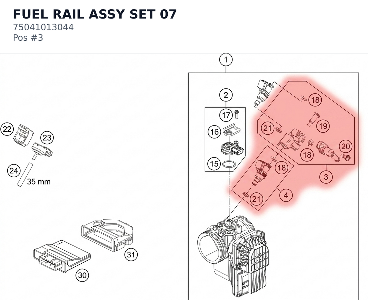 Diagram preview: FUEL RAIL ASSY SET 07 (75041013044)
