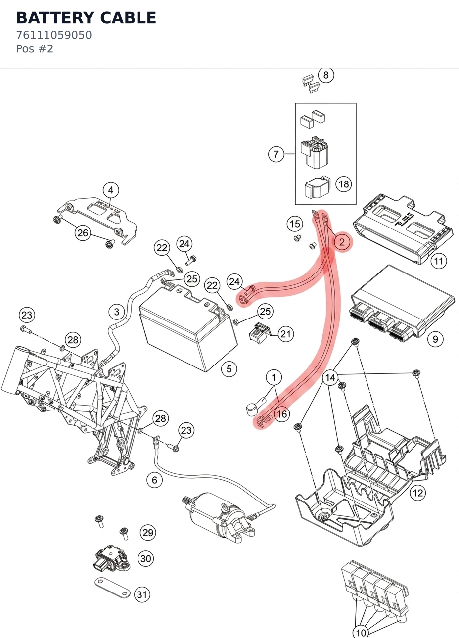 Diagram preview: BATTERY CABLE (76111059050)