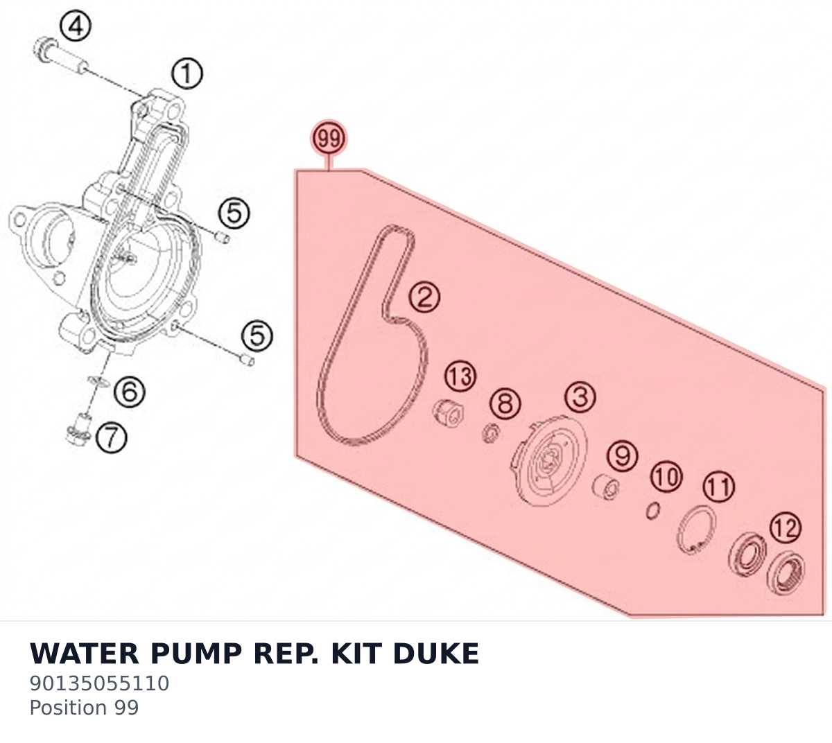 Diagram preview: WATER PUMP REP. KIT DUKE (90135055110)