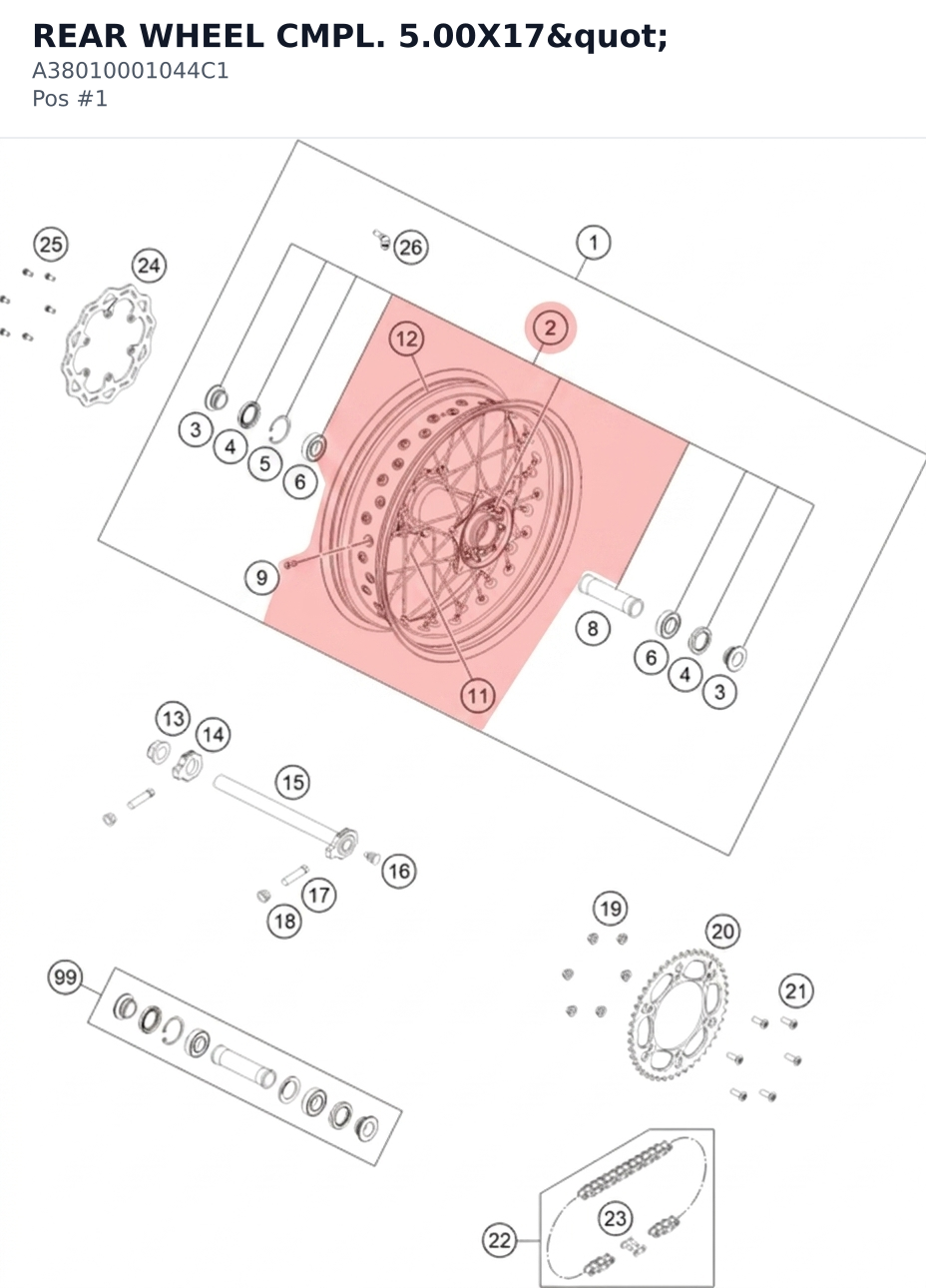 Diagram preview: REAR WHEEL CMPL. 5.00X17" (A38010001044C1)