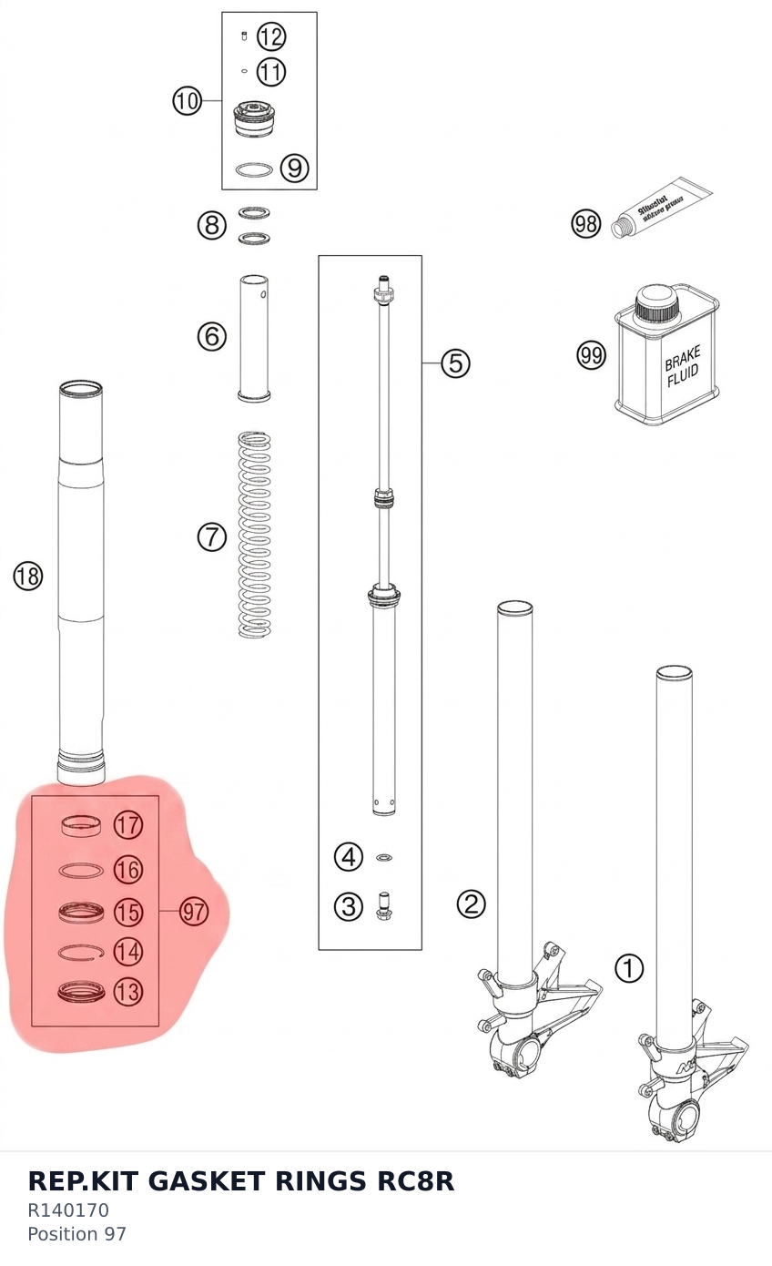 Diagram preview: REP.KIT GASKET RINGS RC8R (R140170)