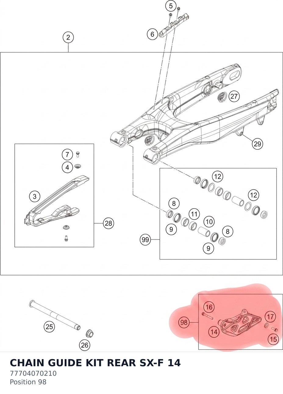 Diagram preview: CHAIN GUIDE KIT REAR SX-F 14 (77704070210)