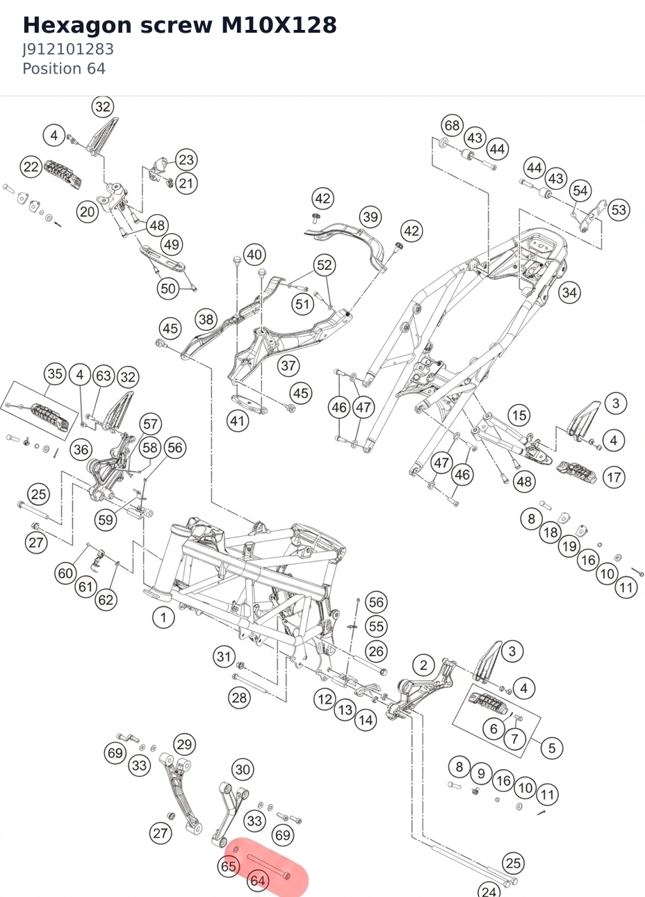 Diagram preview: Hexagon screw M10X128 (J912101283)