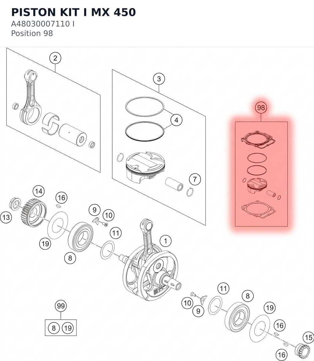 Diagram preview: PISTON KIT I MX 450 (A48030007110 I)