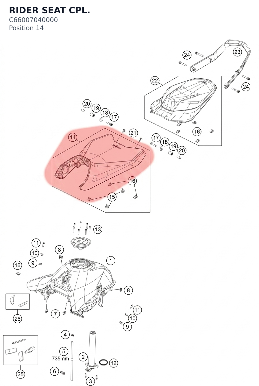 Diagram preview: RIDER SEAT CPL. (C66007040000)