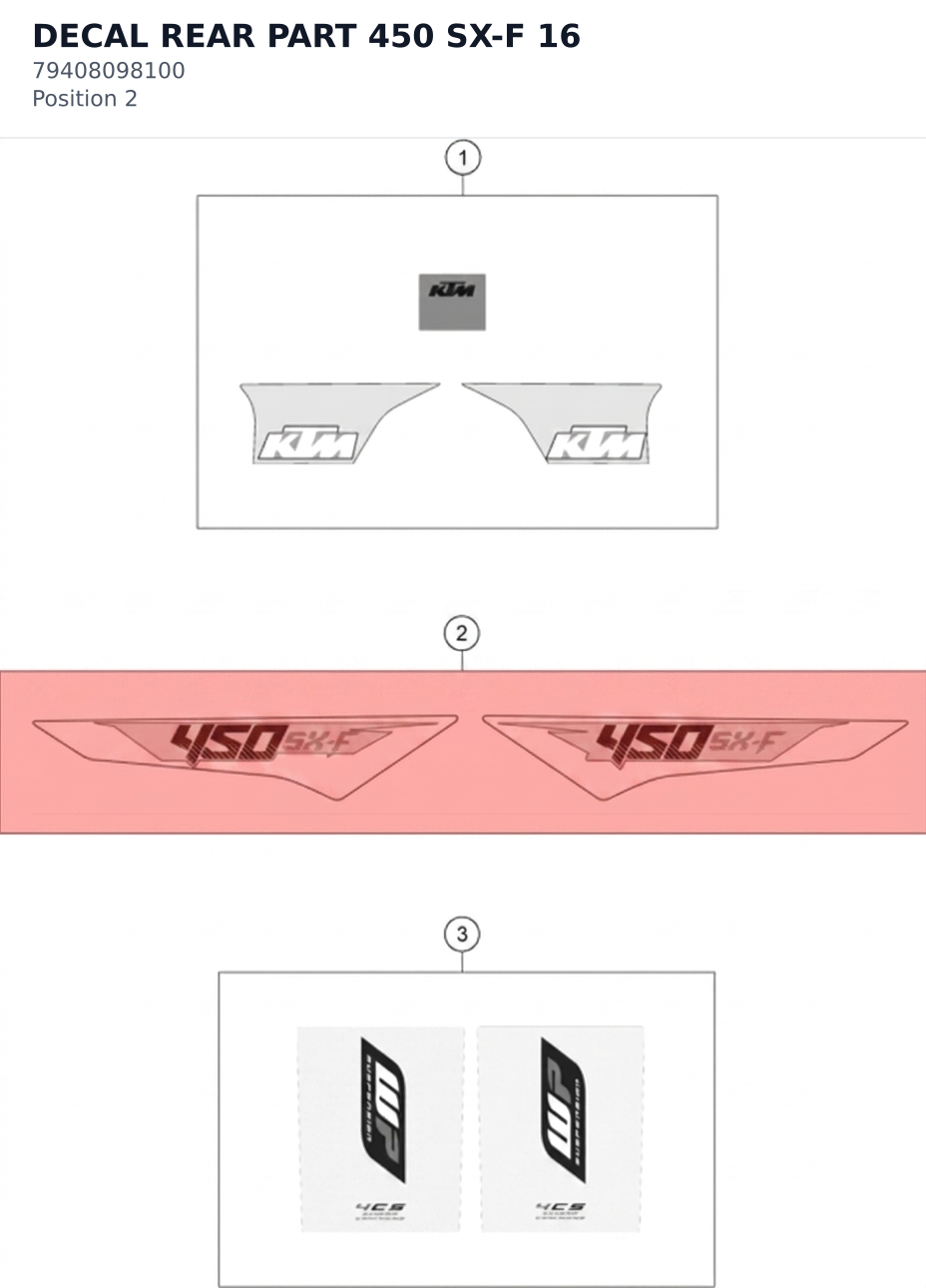Diagram preview: DECAL REAR PART 450 SX-F 16 (79408098100)