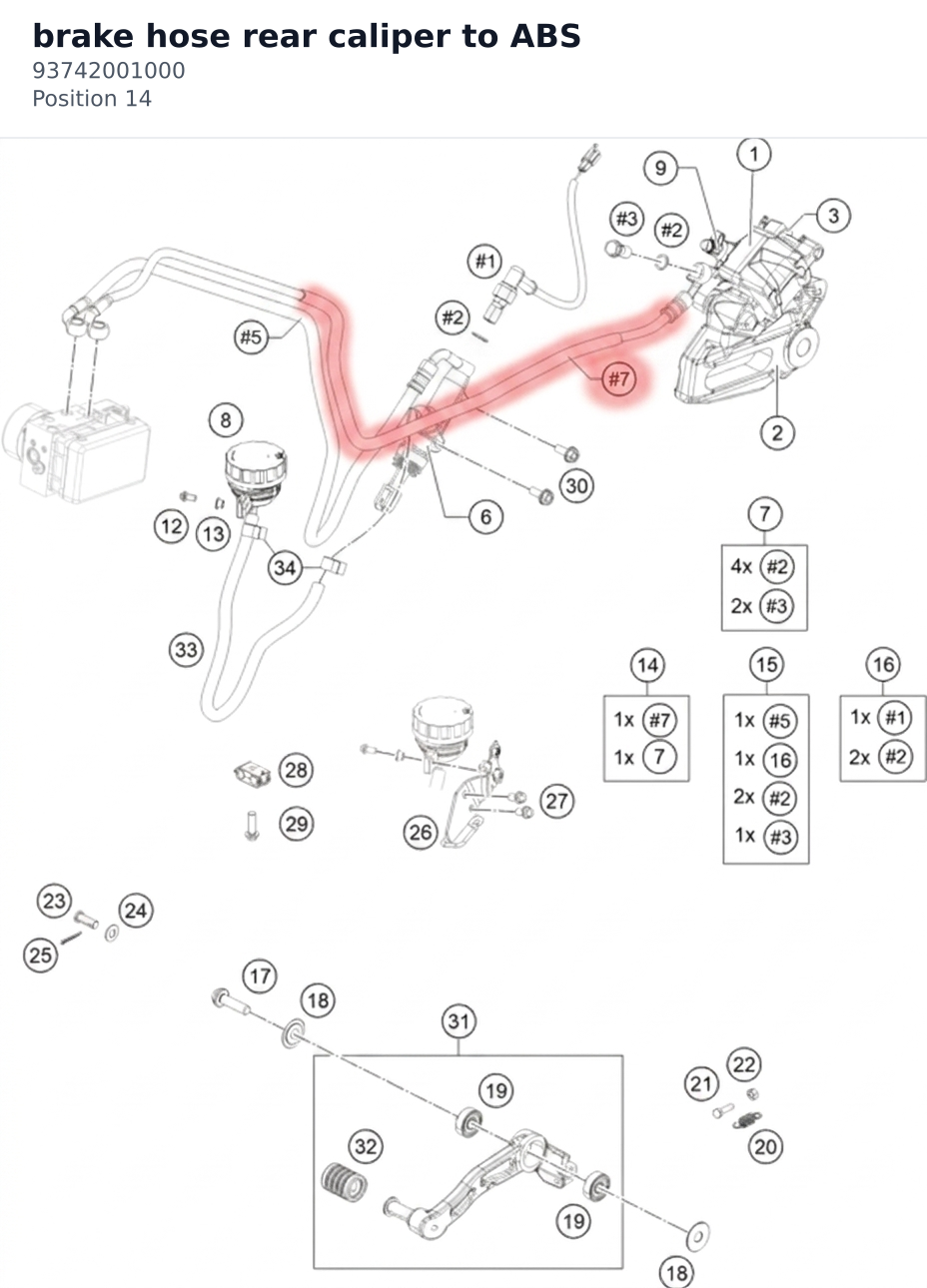 Diagram preview: brake hose rear caliper to ABS (93742001000)