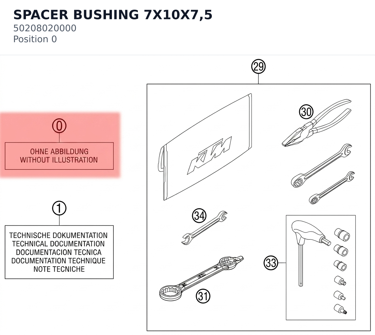 Diagram preview: SPACER BUSHING 7X10X7,5 (50208020000)
