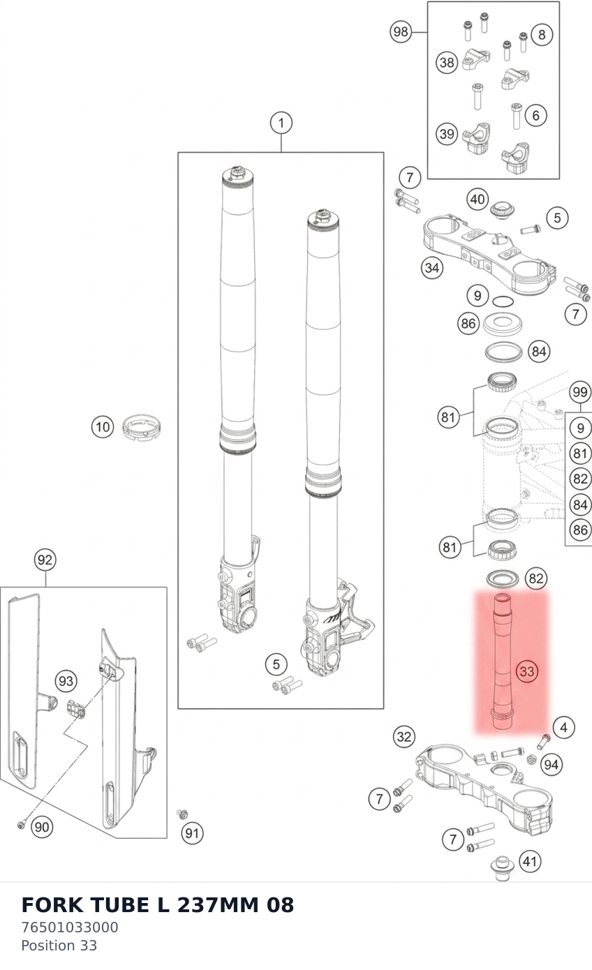 Diagram preview: FORK TUBE L 237MM 08 (76501033000)