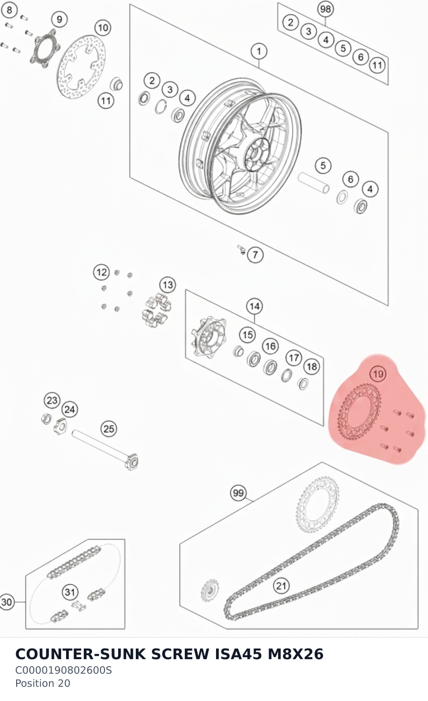 Diagram preview: COUNTER-SUNK SCREW ISA45 M8X26 (C0000190802600S)