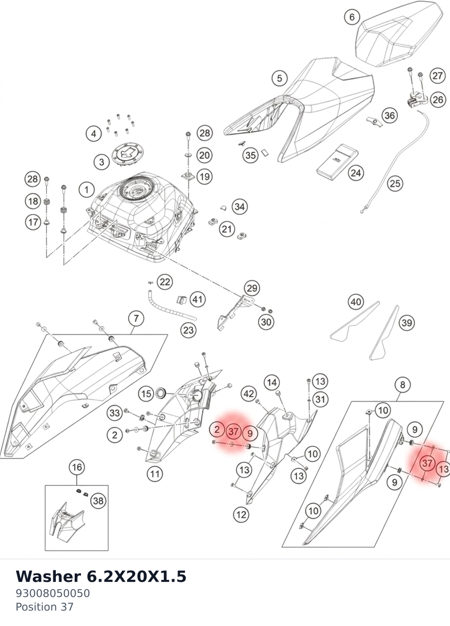 Diagram preview: Washer 6.2X20X1.5 (93008050050)
