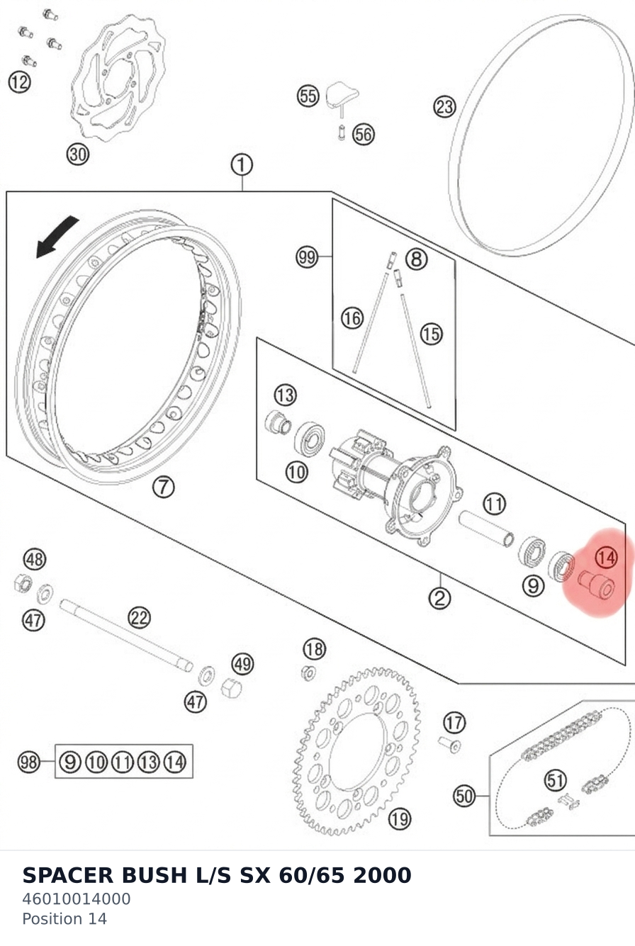 Diagram preview: SPACER BUSH L/S SX 60/65 2000 (46010014000)