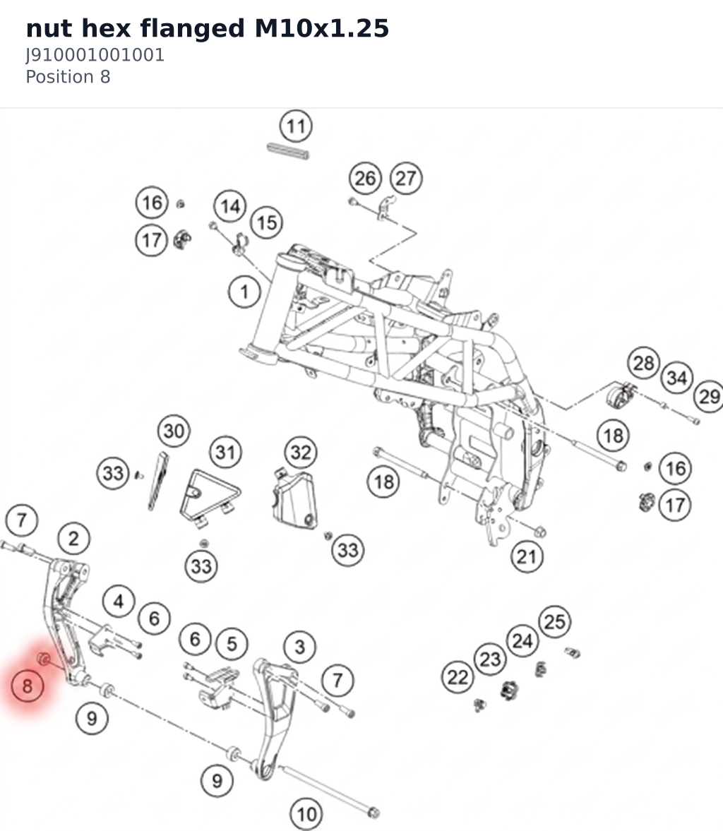 Diagram preview: nut hex flanged M10x1.25 (J910001001001)