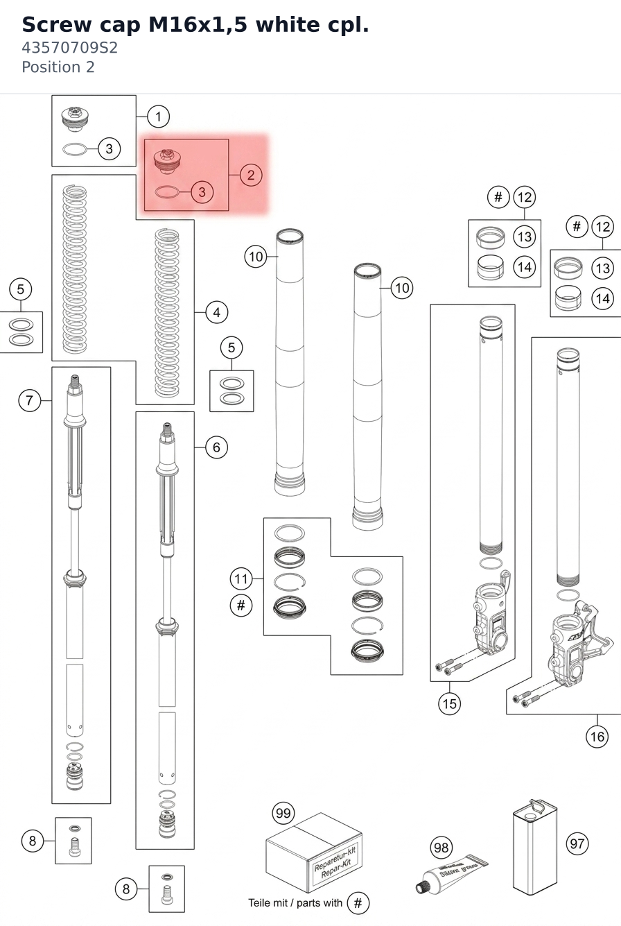 Diagram preview: Screw cap M16x1,5 white cpl. (43570709S2)