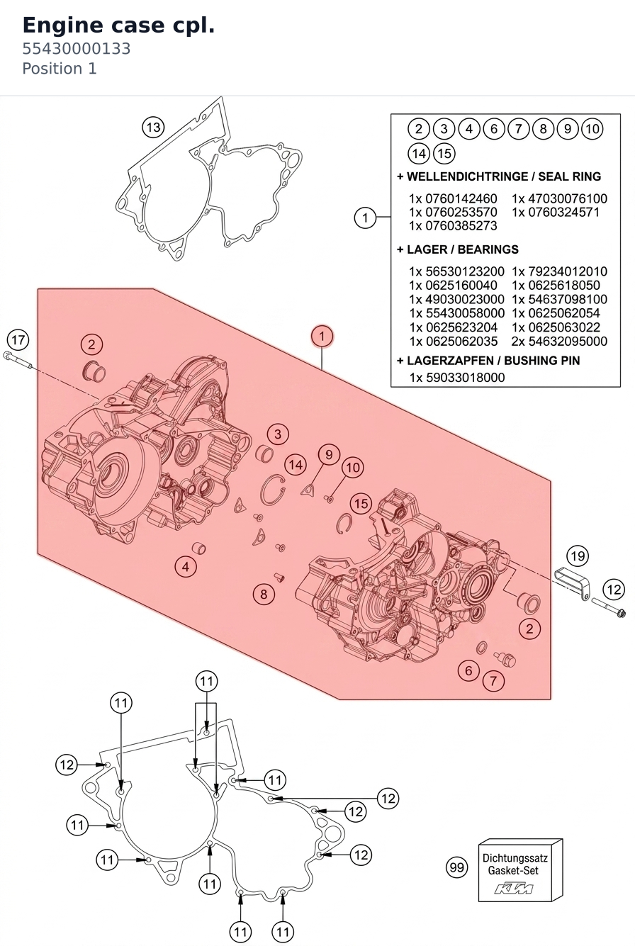 Diagram preview: Engine case cpl. (55430000133)