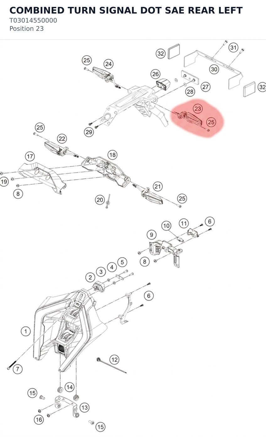 Diagram preview: COMBINED TURN SIGNAL DOT SAE REAR LEFT (T03014550000)