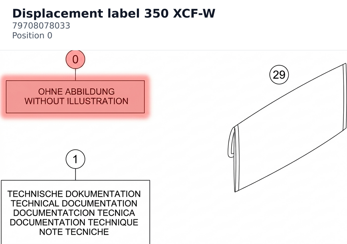 Diagram preview: Displacement label 350 XCF-W (79708078033)