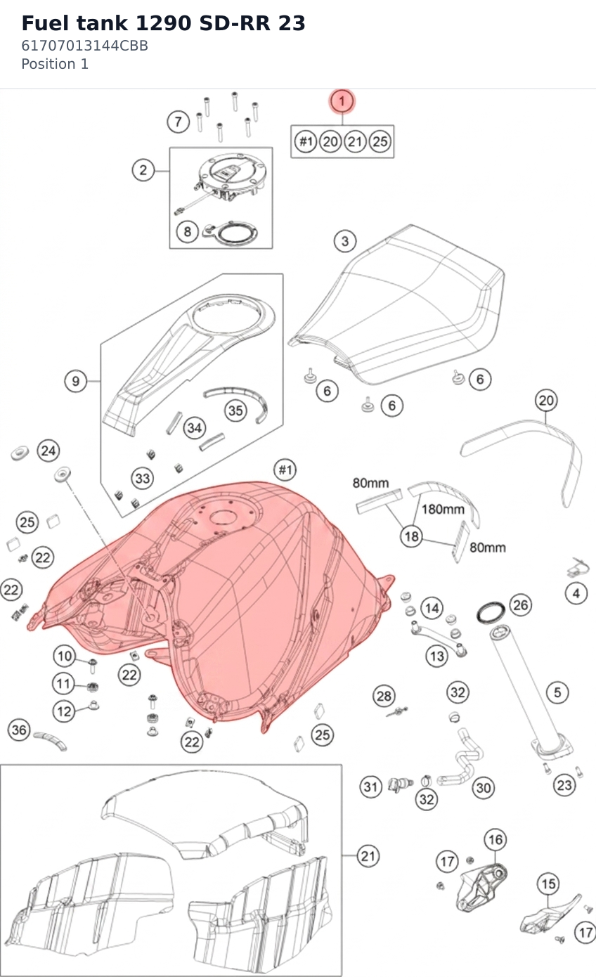 Diagram preview: Fuel tank 1290 SD-RR 23 (61707013144CBB)