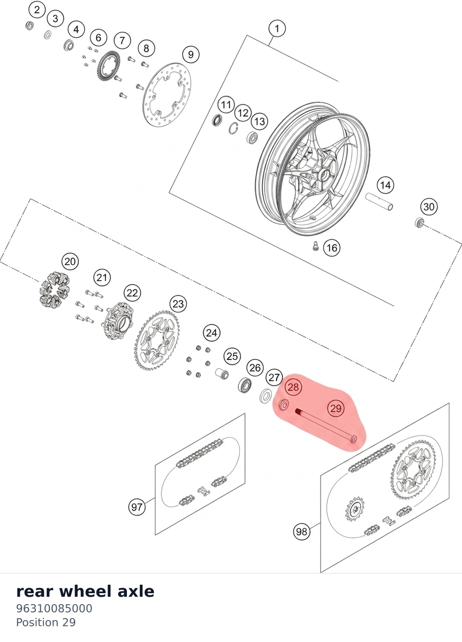 Diagram preview: rear wheel axle (96310085000)