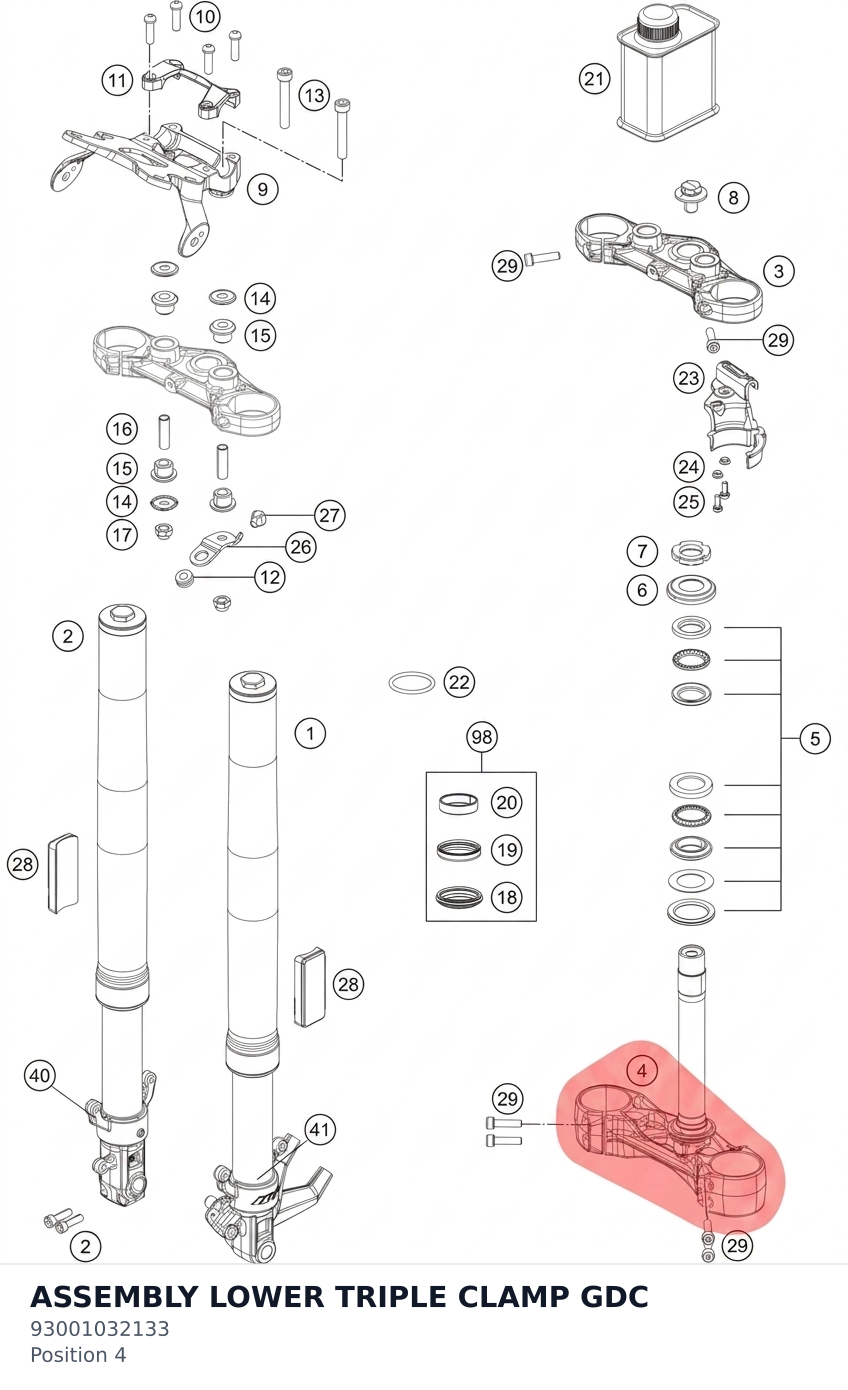 Diagram preview: ASSEMBLY LOWER TRIPLE CLAMP GDC (93001032133)