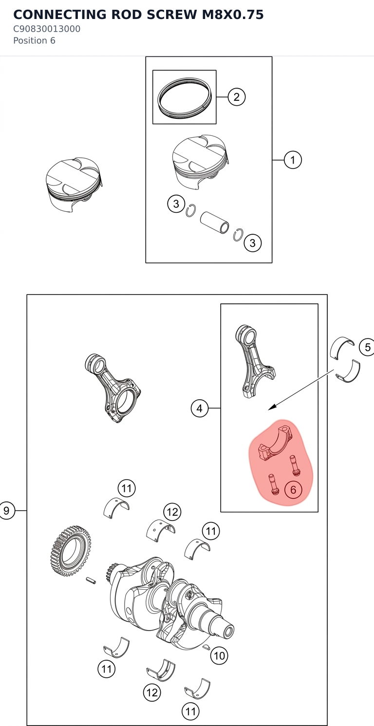 Diagram preview: CONNECTING ROD SCREW M8X0.75 (C90830013000)