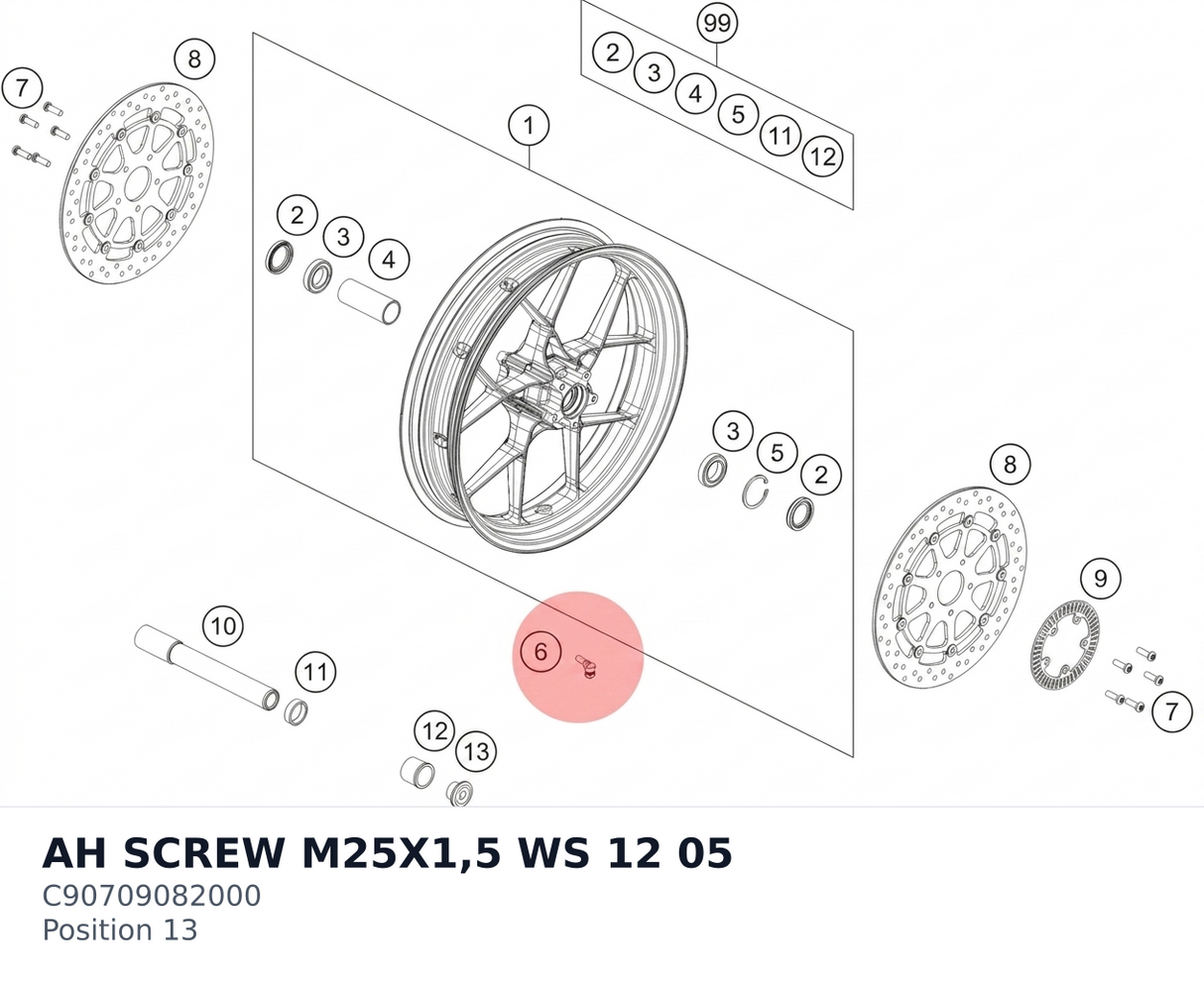 Diagram preview: AH SCREW M25X1,5 WS 12 05 (C90709082000)