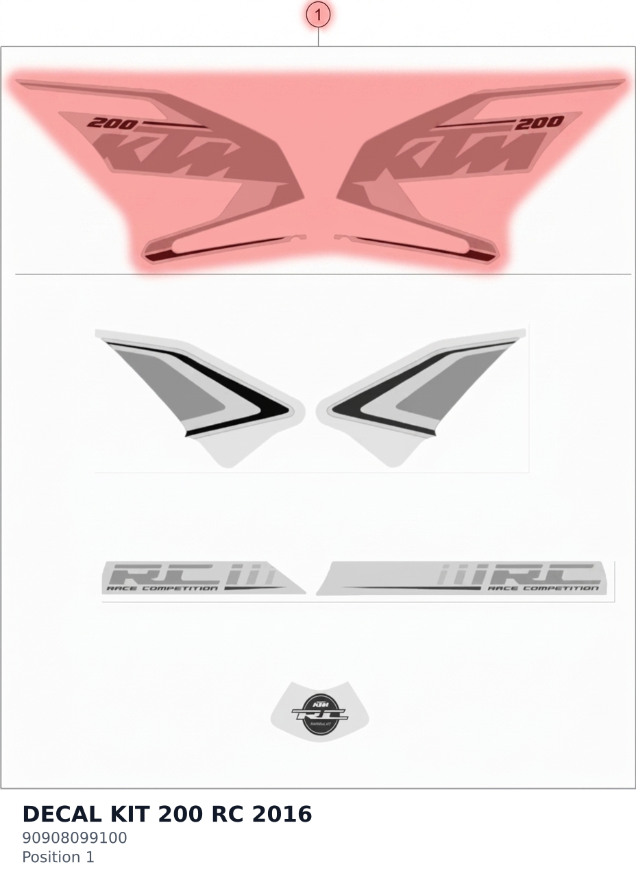 Diagram preview: DECAL KIT 200 RC 2016 (90908099100)