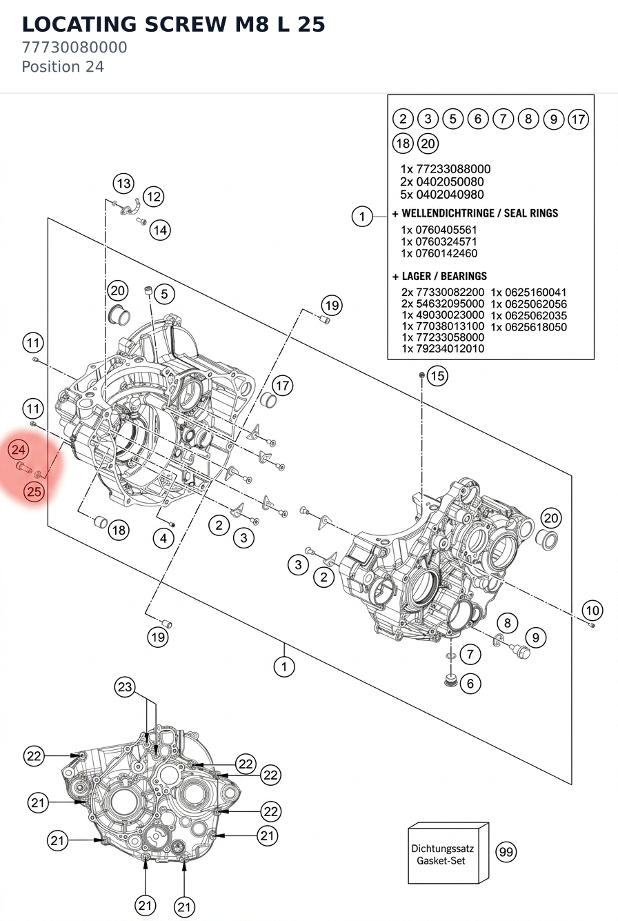 Diagram preview: LOCATING SCREW M8 L 25 (77730080000)
