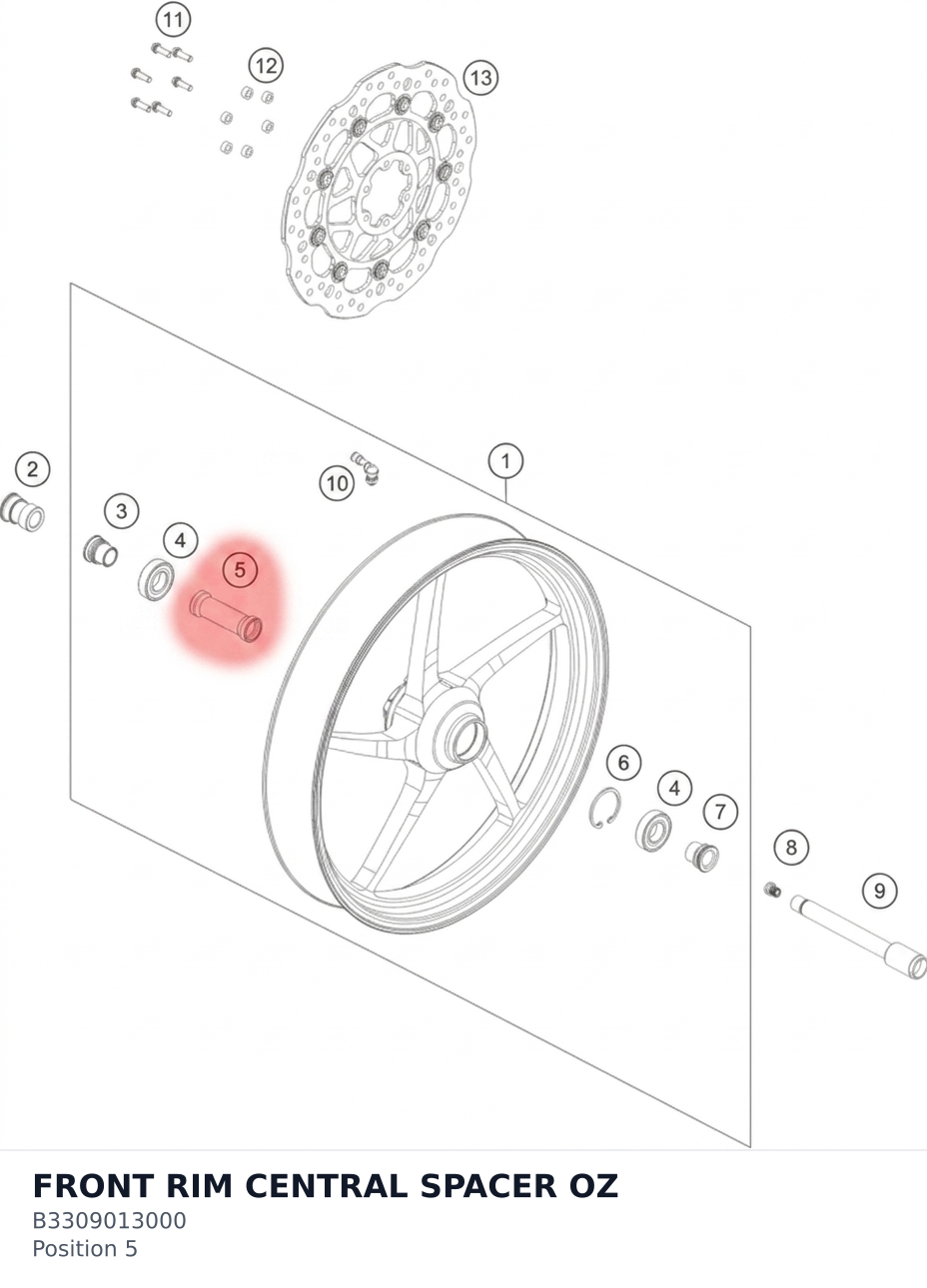 Diagram preview: FRONT RIM CENTRAL SPACER OZ (B3309013000)