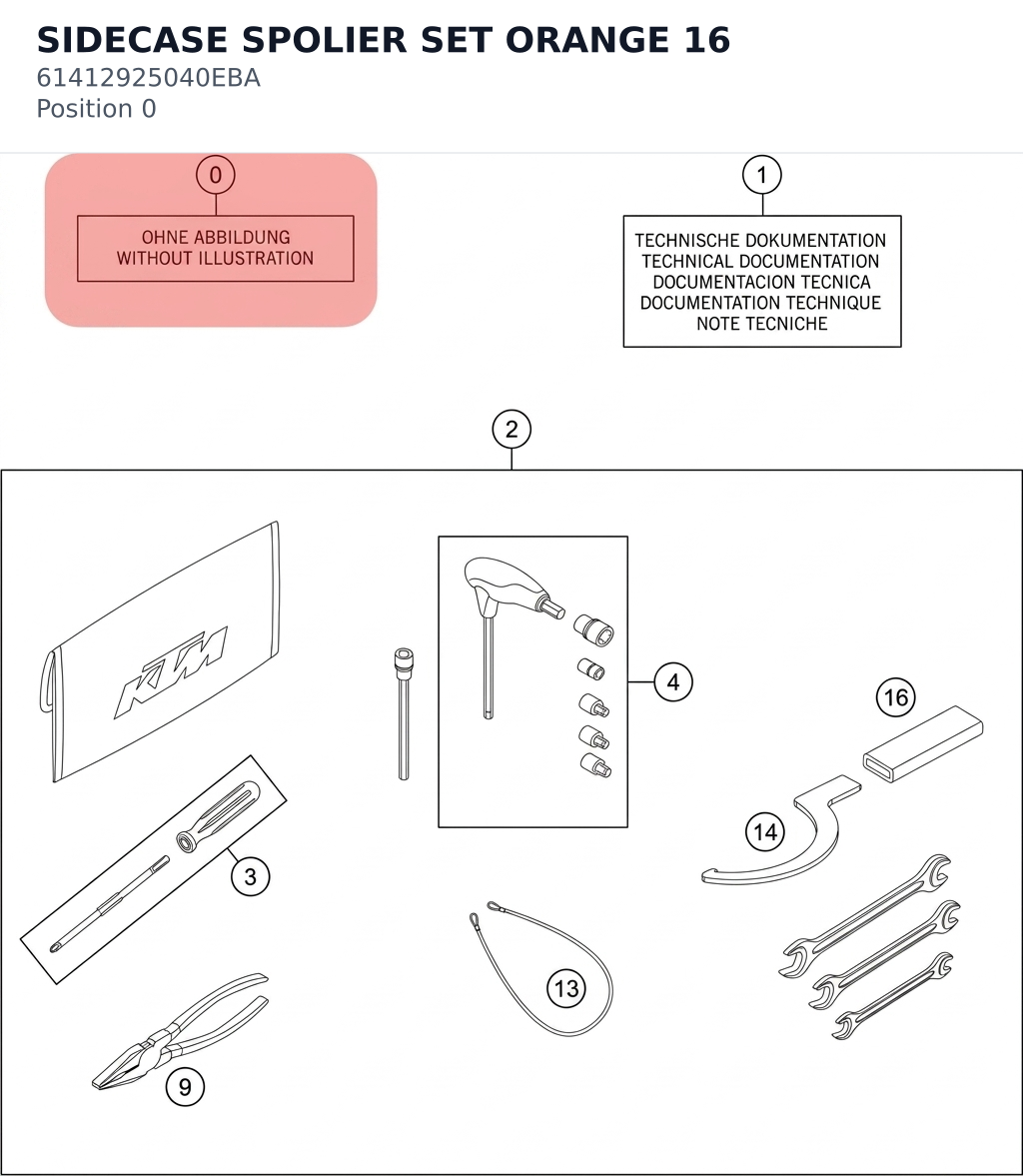Diagram preview: SIDECASE SPOLIER SET ORANGE 16 (61412925040EBA)