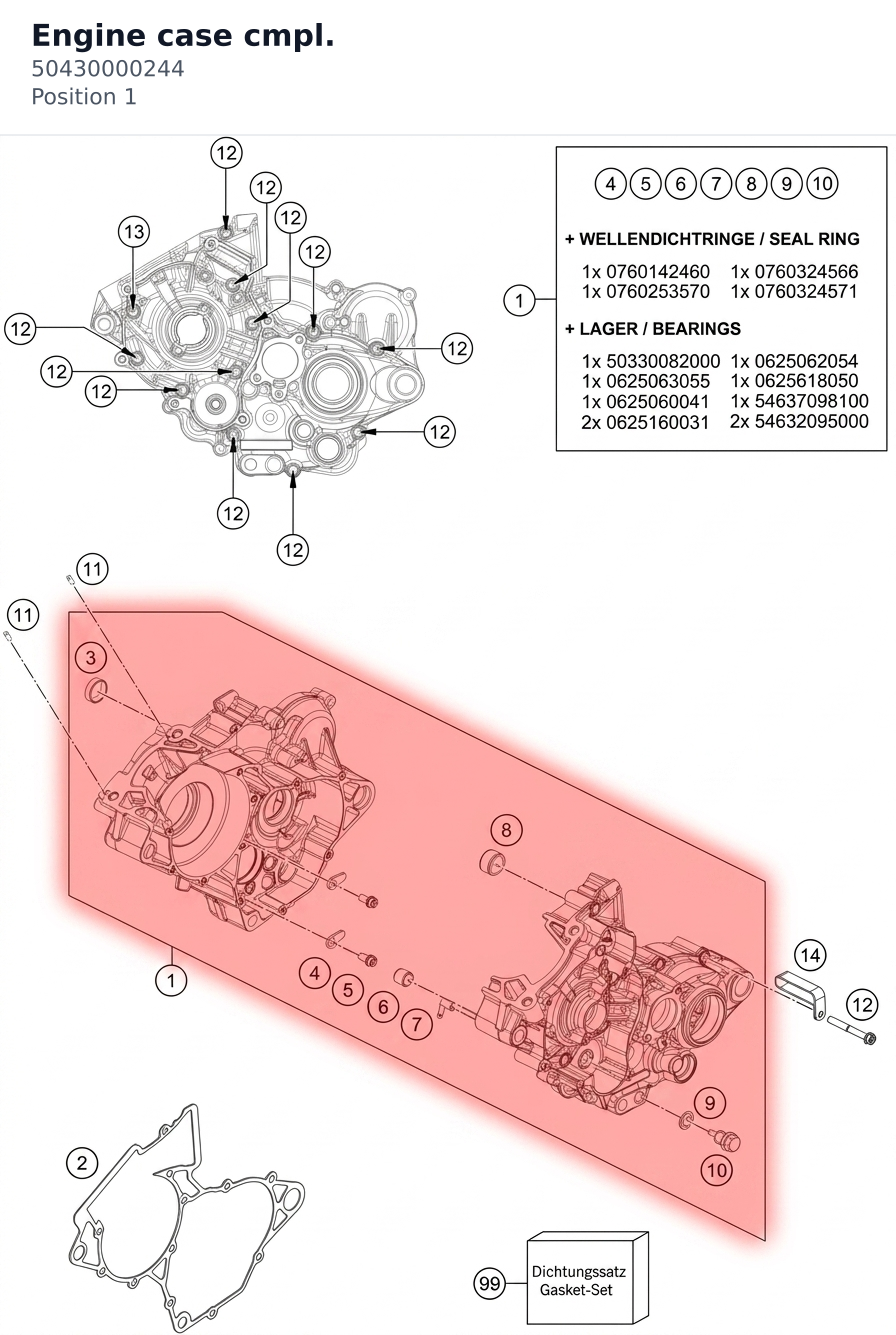 Diagram preview: Engine case cmpl. (50430000244)