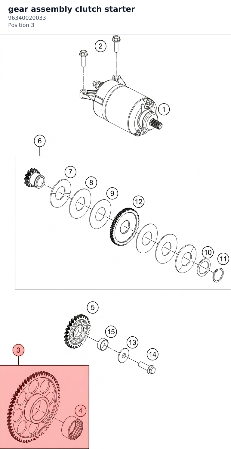 Diagram preview: gear assembly clutch starter (96340020033)