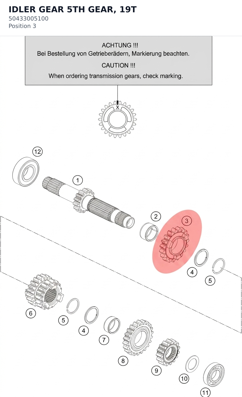 Diagram preview: IDLER GEAR 5TH GEAR, 19T (50433005100)