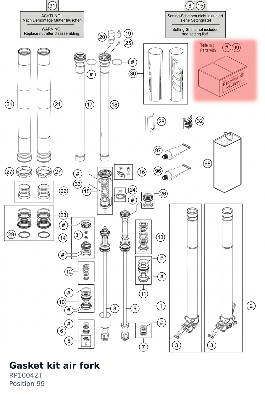 Diagram preview: Gasket kit air fork (RP10042T)