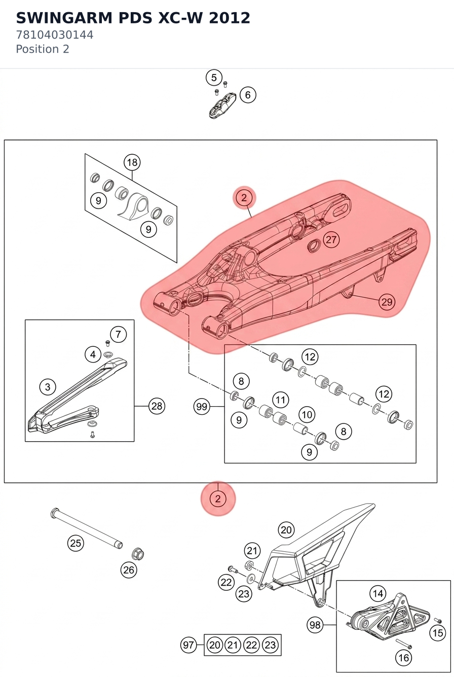 Diagram preview: SWINGARM PDS XC-W 2012 (78104030144)