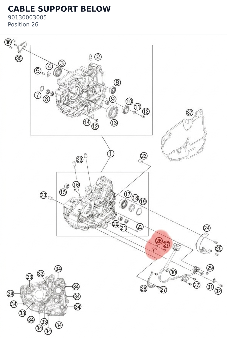 Diagram preview: CABLE SUPPORT BELOW (90130003005)
