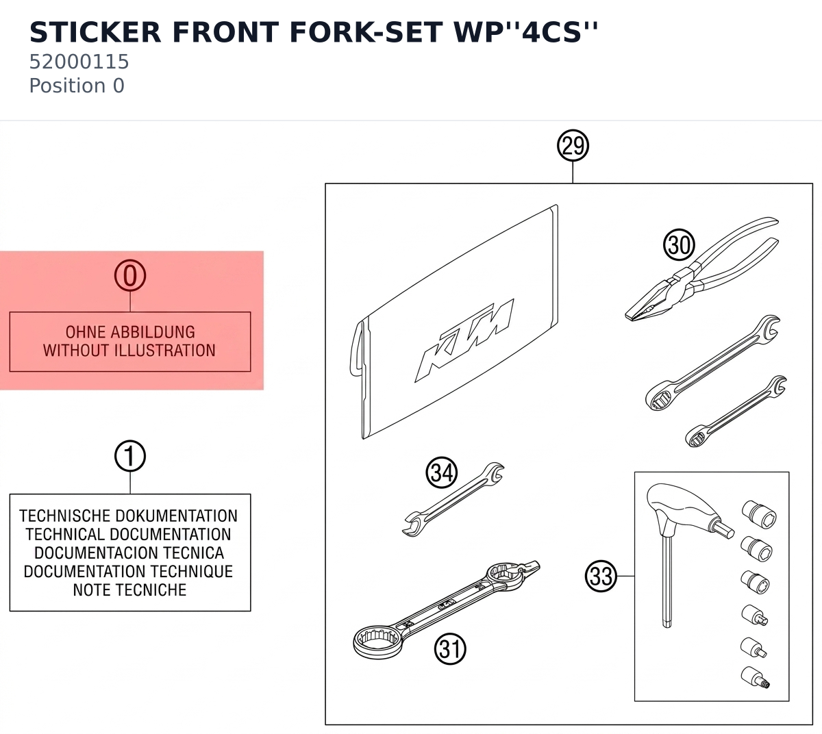 Diagram preview: STICKER FRONT FORK-SET WP''4CS'' (52000115)