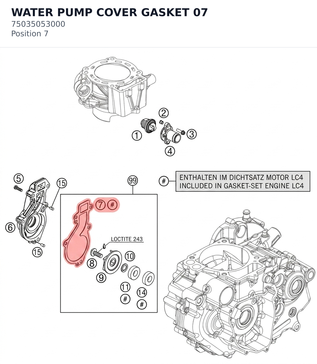 Diagram preview: WATER PUMP COVER GASKET 07 (75035053000)
