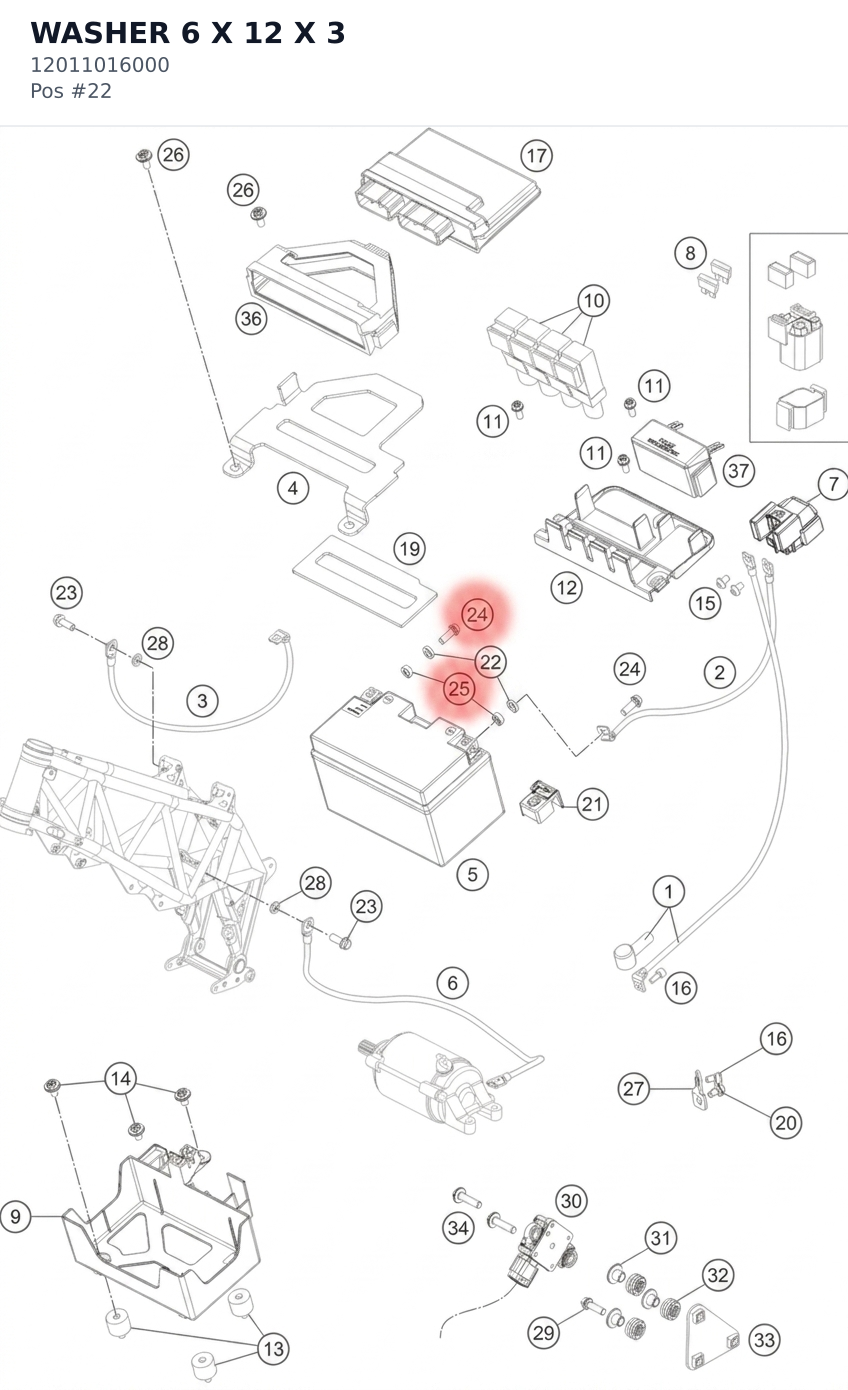 Diagram preview: WASHER 6 X 12 X 3 (12011016000)